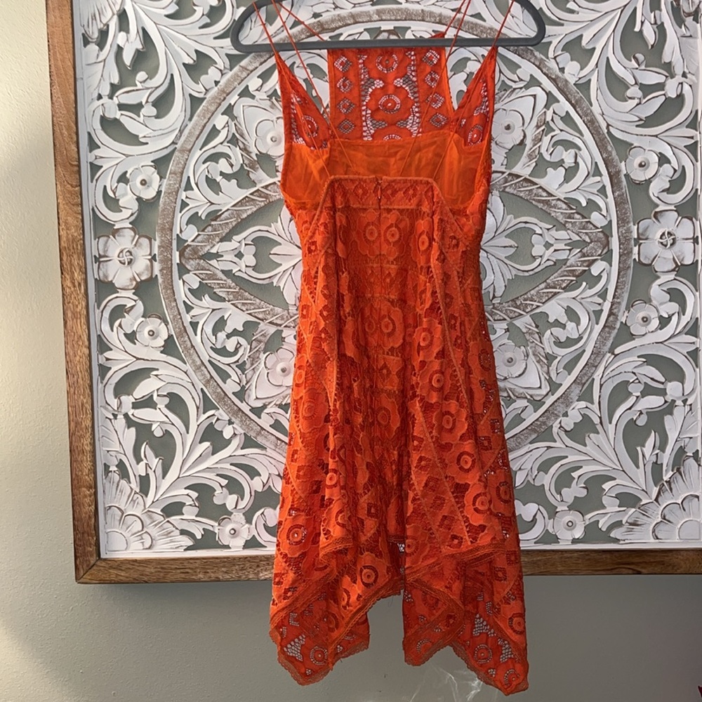 Free People Just Like Honey Orange Lace Mini Sleeveless Dress SZ 0 EUC - Picture 8 of 16